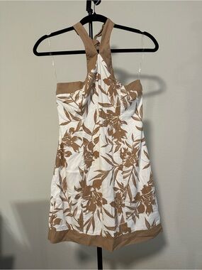 Row A Cream & Tan Floral Halter Dress